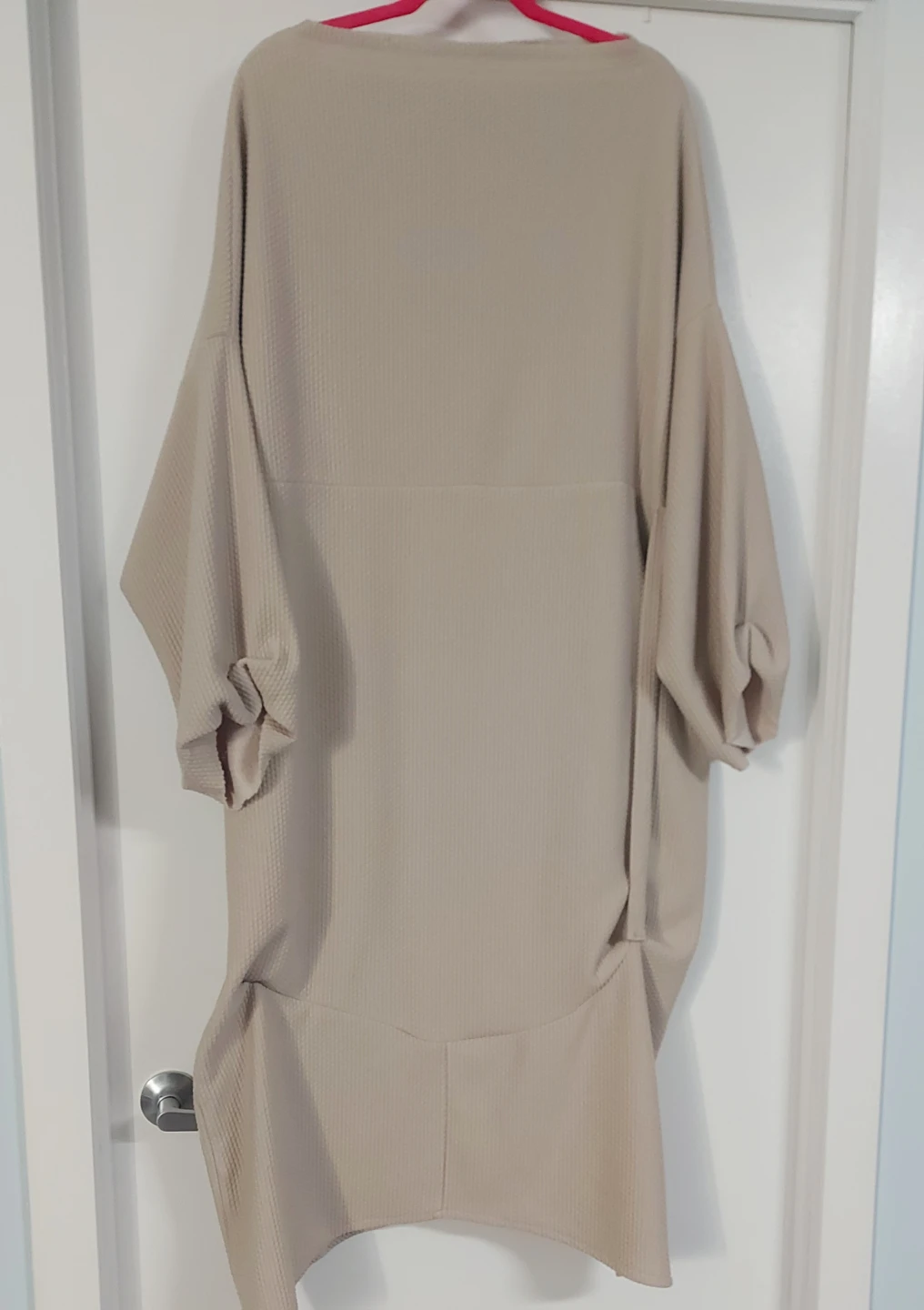 Beige Waffle Knit Oversized Long Tunic Top