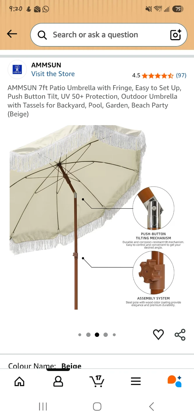 7ft Patio Umbrella - Beige - photo 5