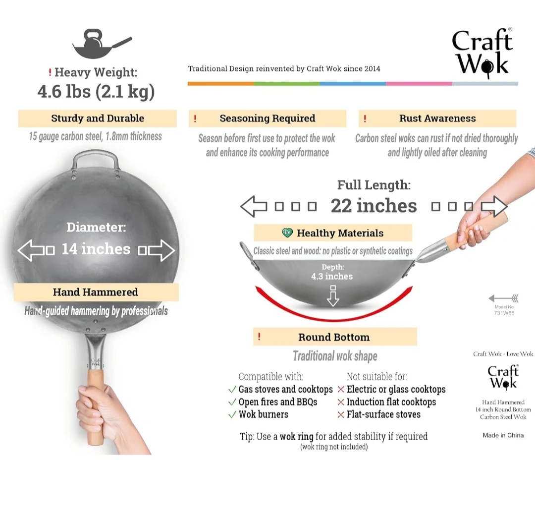 Craft Wok Hand Hammered Carbon Steel Wok - 14 inch - photo 3