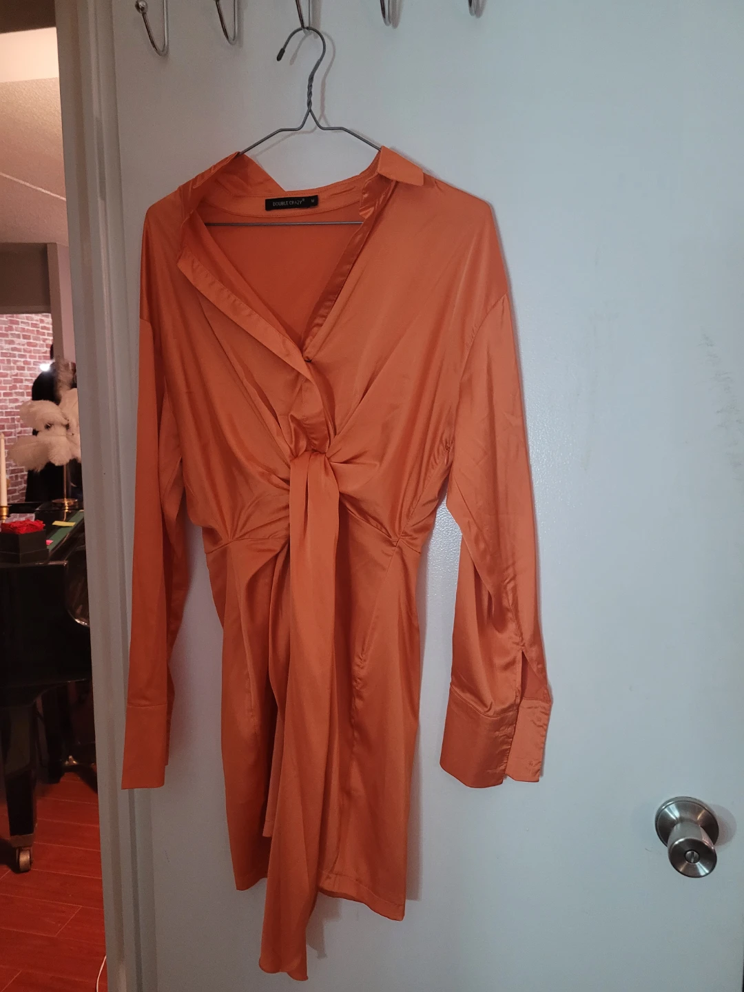 Orange Satin Twist Front Dress