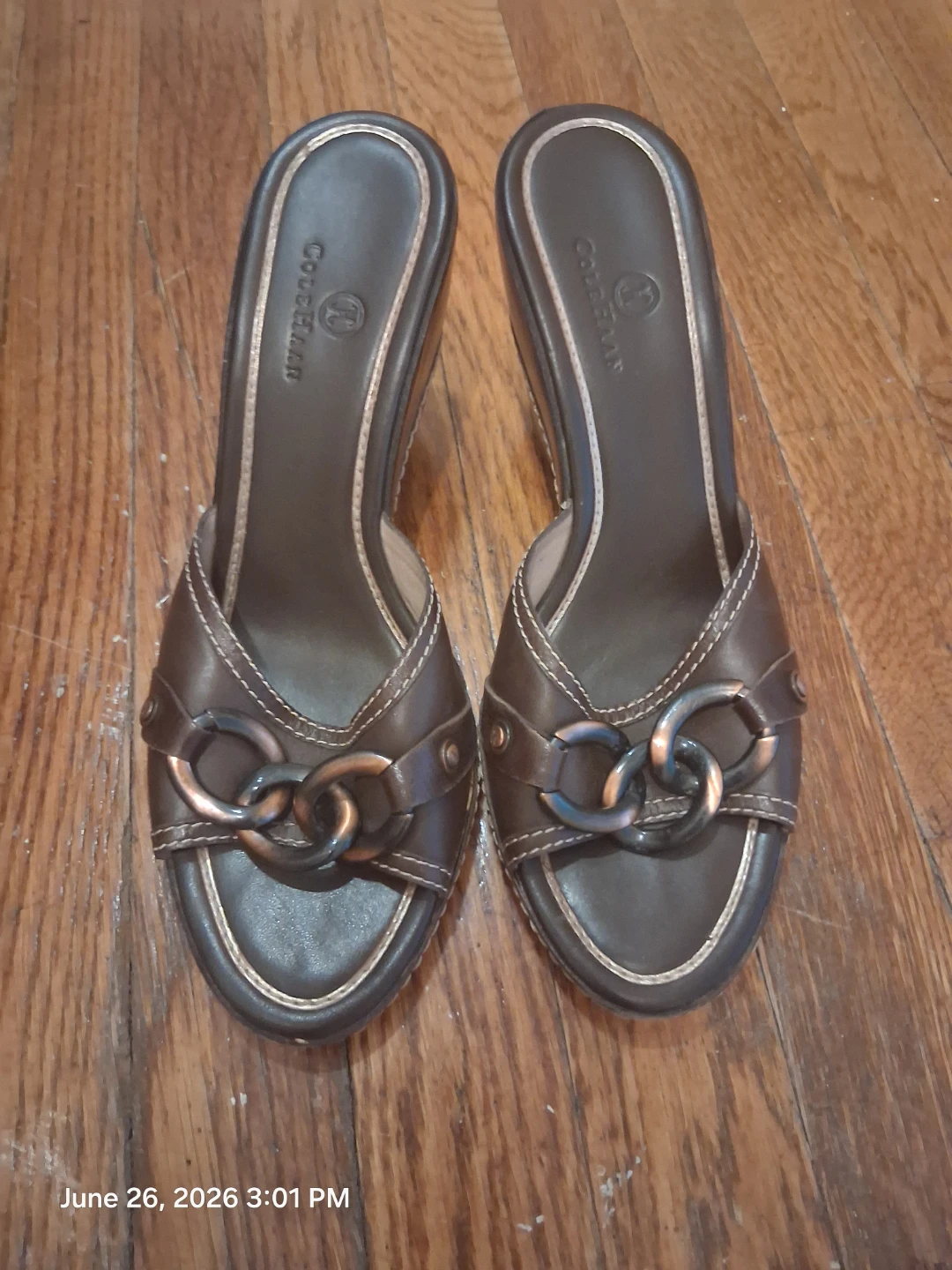 Cole Haan Wedge Sandals Brown Leather Women's Size 9 - photo 2