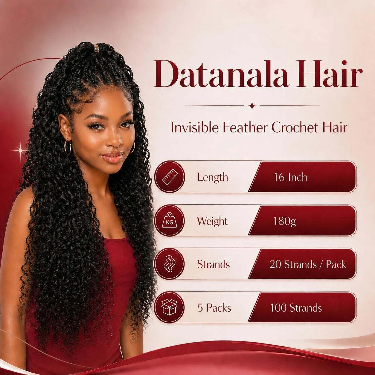 Hair 16 Inch Invisible Feather Crochet Hair Deep Wave - photo 2