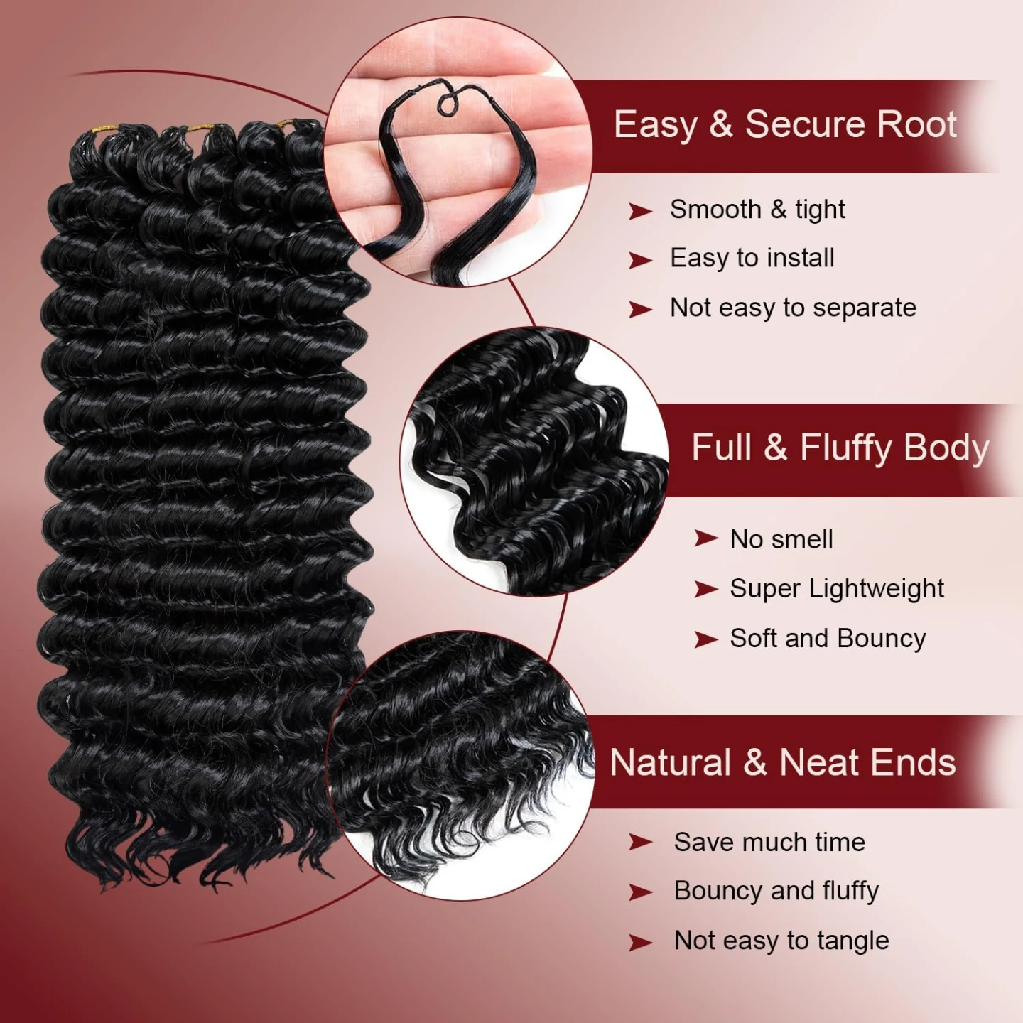 Hair 16 Inch Invisible Feather Crochet Hair Deep Wave - photo 3