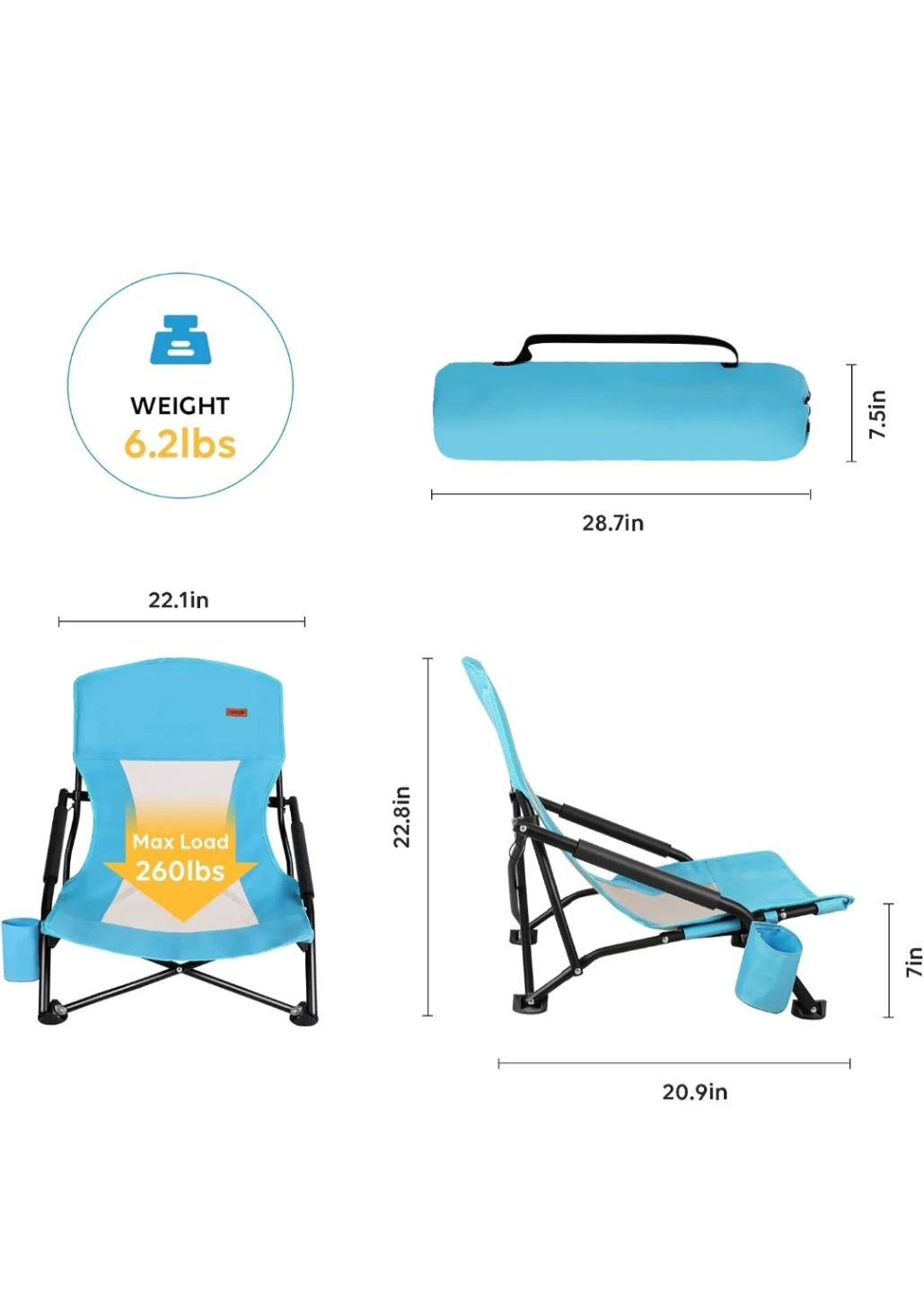 2 Blue Lightweight Beach  Chairs with Cup Holders - photo 2
