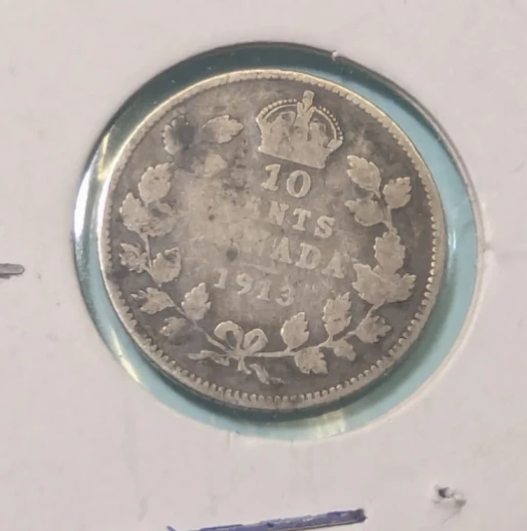 ⚽ Stirling Silver 1913 Canada 10 Cents Coin