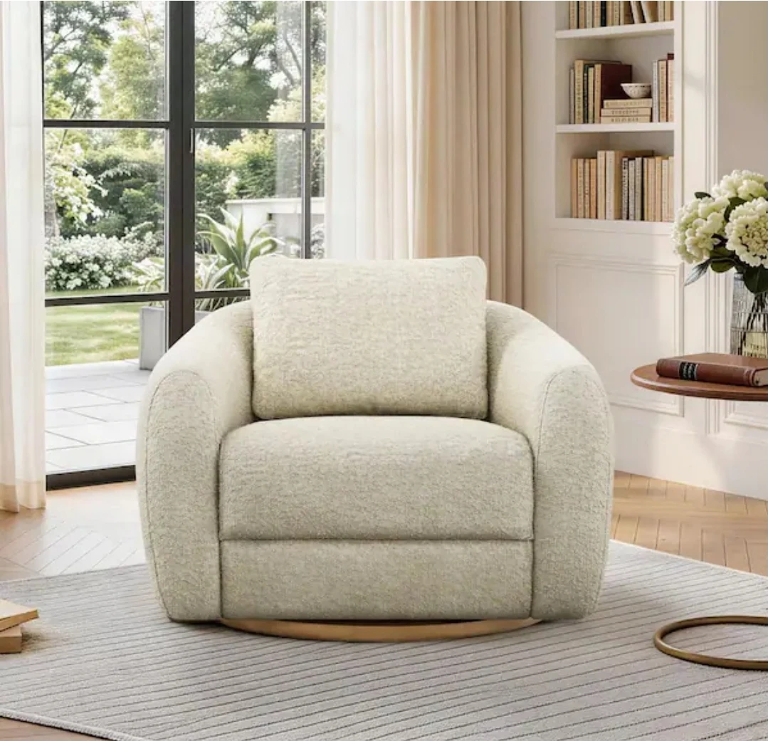 Bouclé Swivel Accent Chair - Beige - photo 2