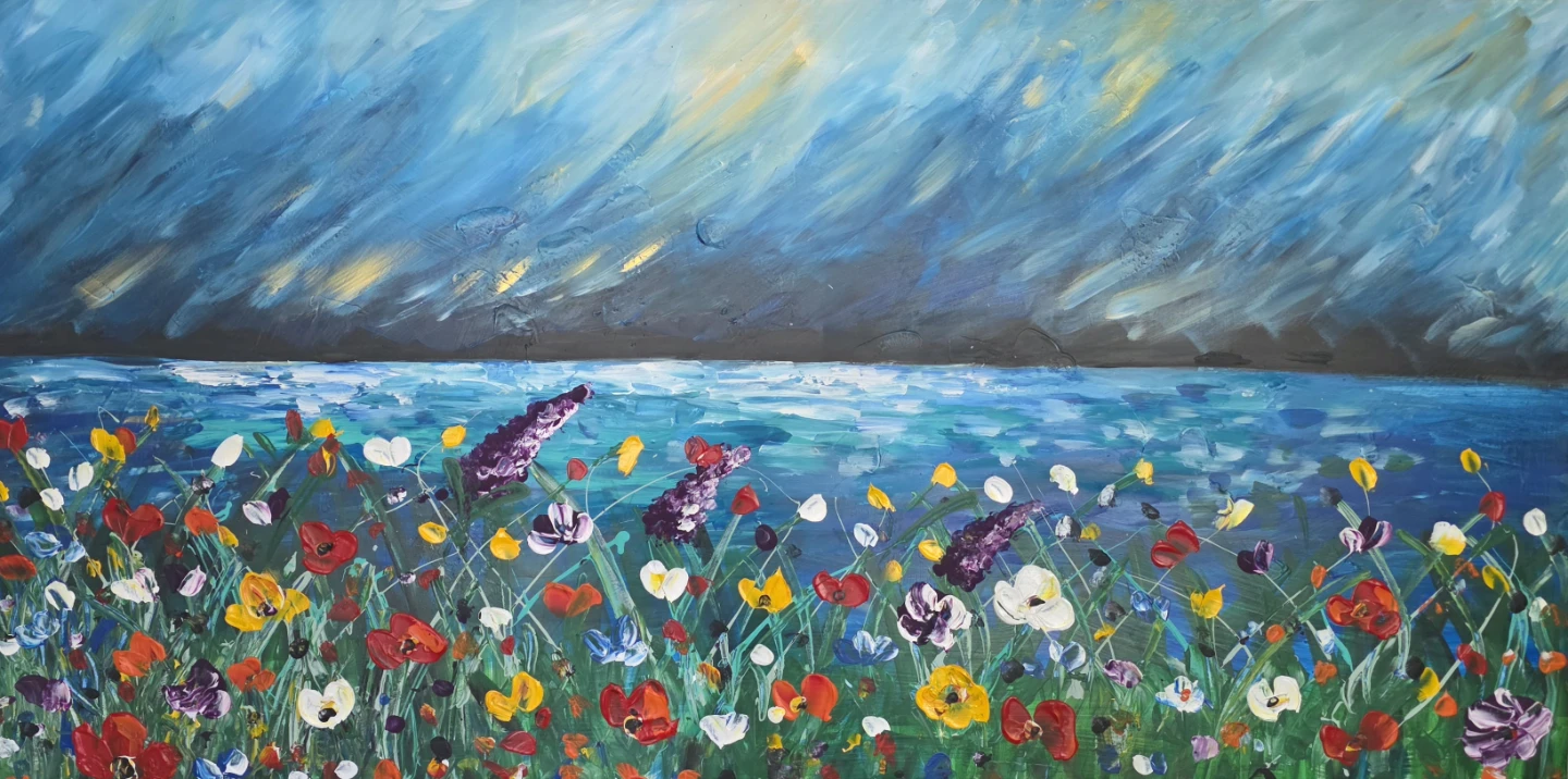 Huge original hand-painted painting by local artist Wild flowers - photo 3