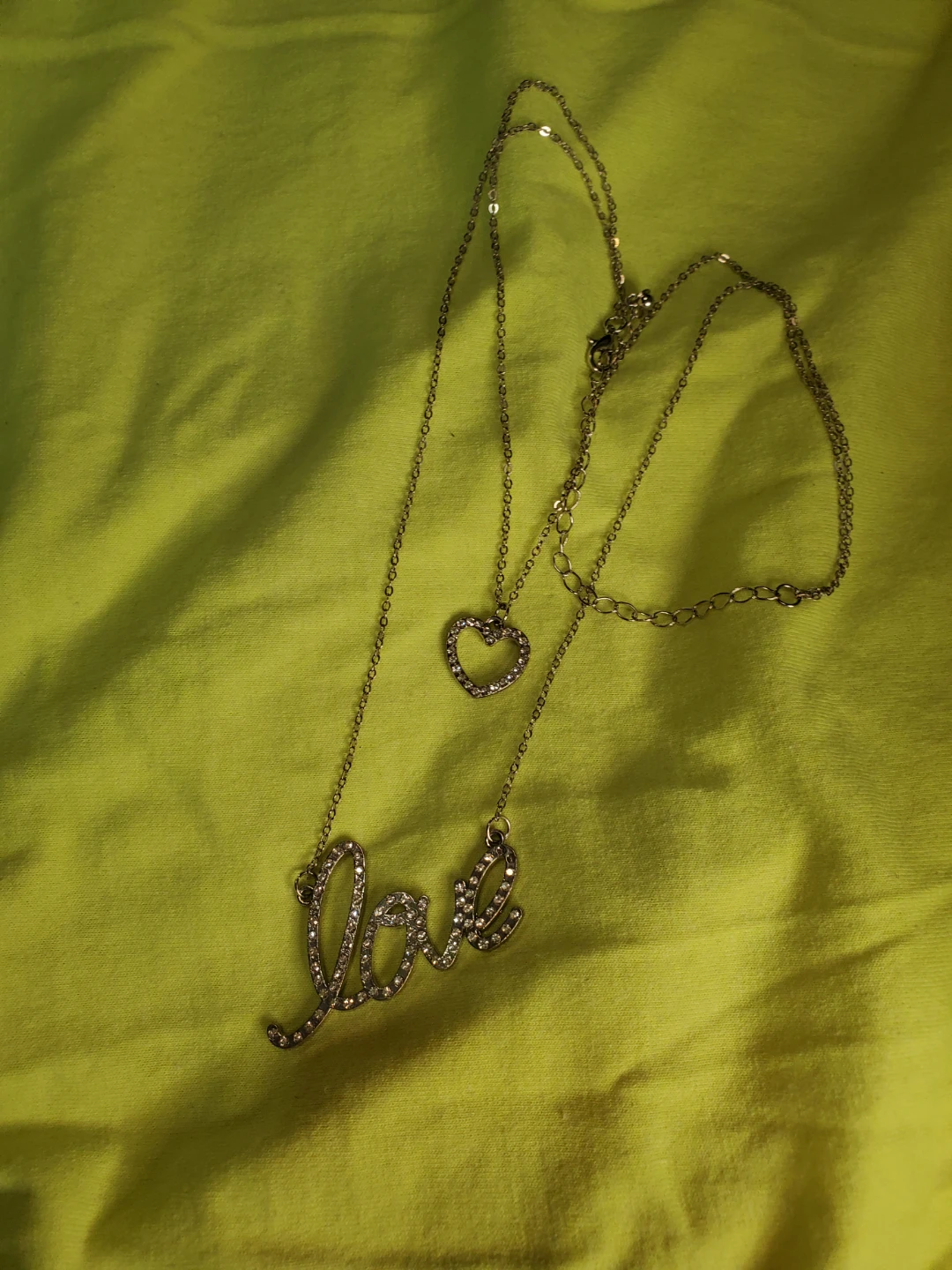 Two-Layered "Love" Script Necklace with Heart Charm