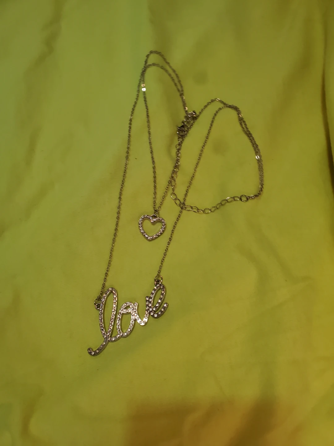 Two-Layered "Love" Script Necklace with Heart Charm - photo 2