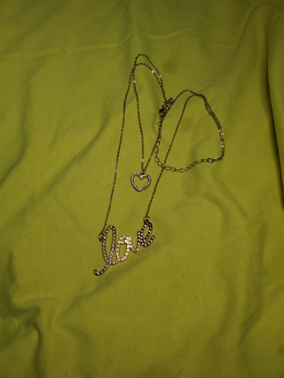 Two-Layered "Love" Script Necklace with Heart Charm - photo 4