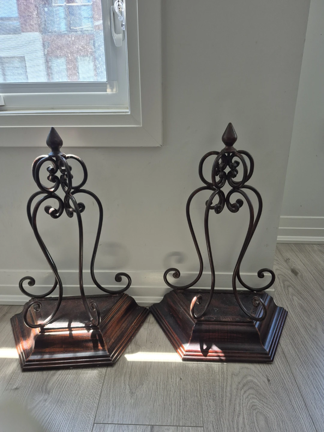 Pair of Wrought Iron and Wood Plant Stands