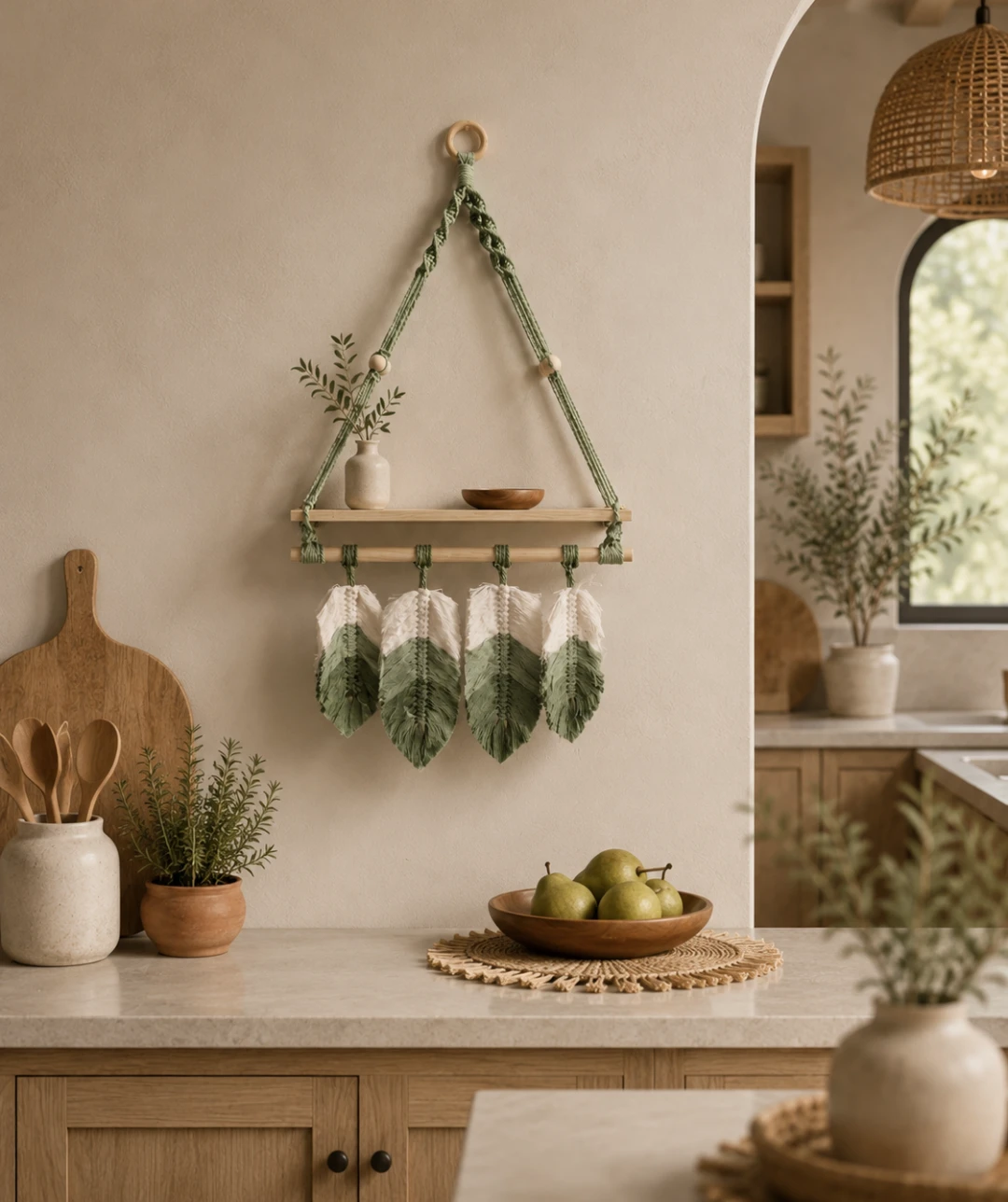 Boho Macrame Wall Shelf with Feather Dangles - photo 2
