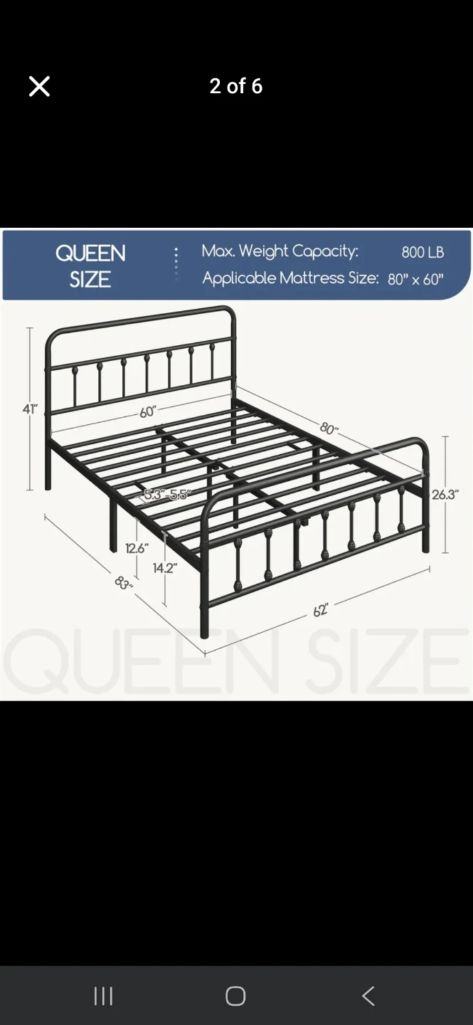 Queen Size Black Iron Platform Bed Frame – Excellent Condition - photo 2