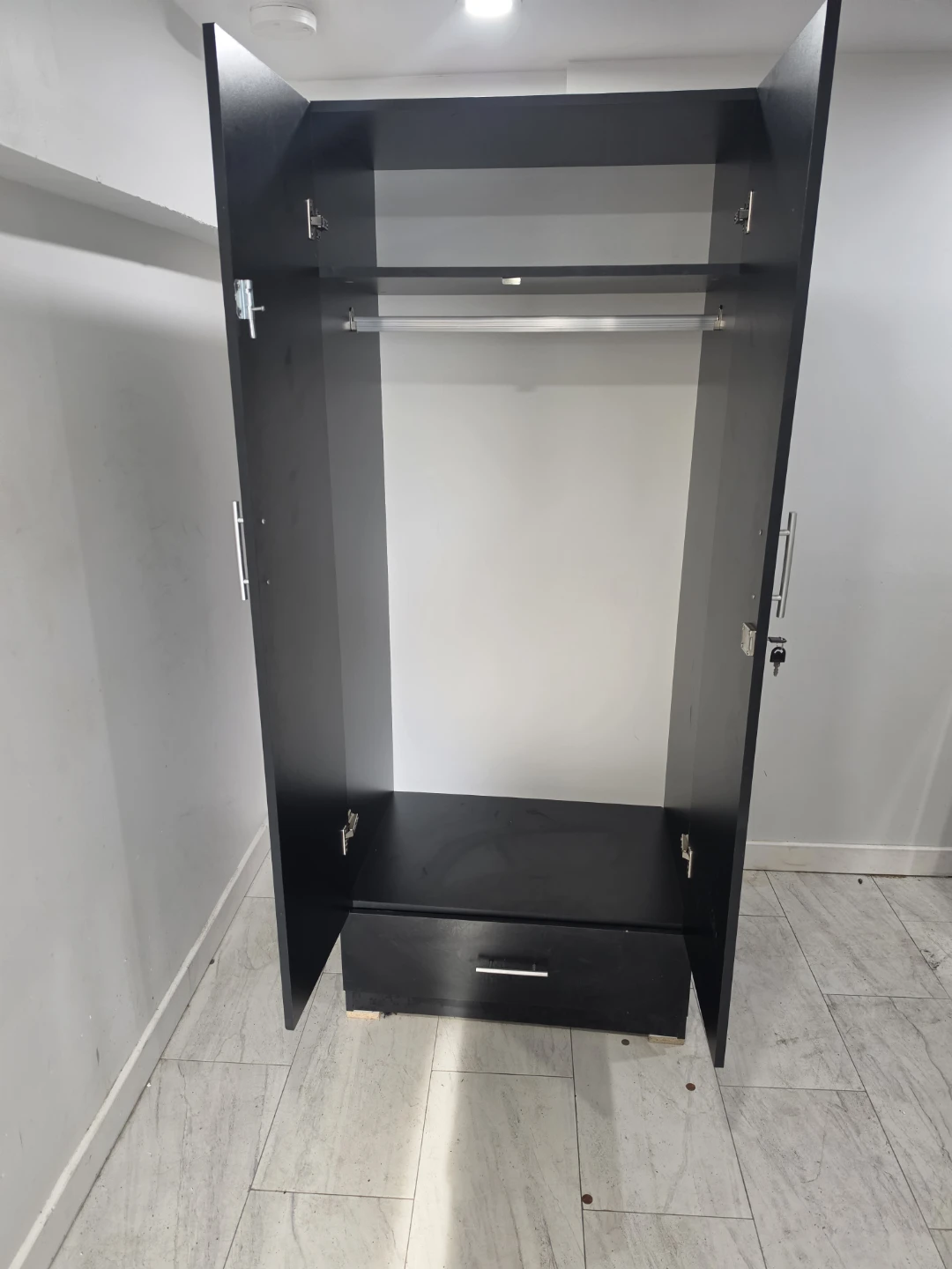 Black Wardrobe with Mirror and Drawer