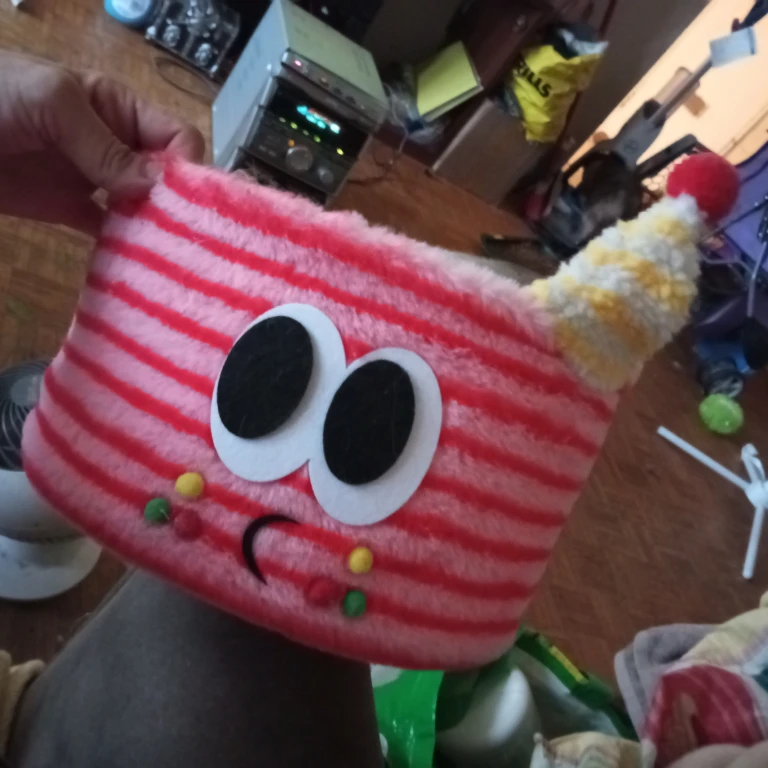 Plush Striped Storage Basket with Face Design