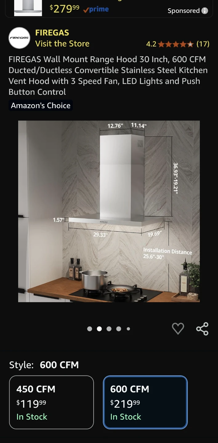 FIREGAS 30 Inch Wall Mount Range Hood - 600 CFM - photo 3
