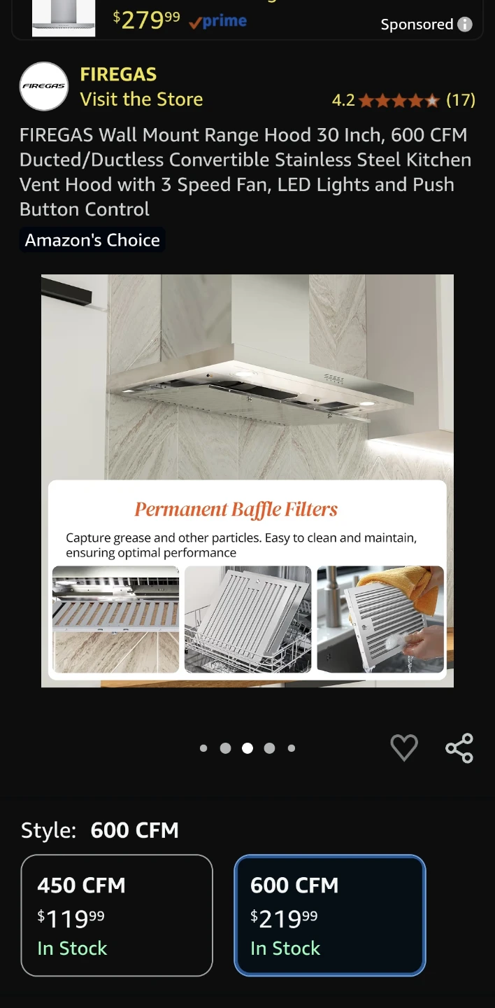 FIREGAS 30 Inch Wall Mount Range Hood - 600 CFM - photo 4
