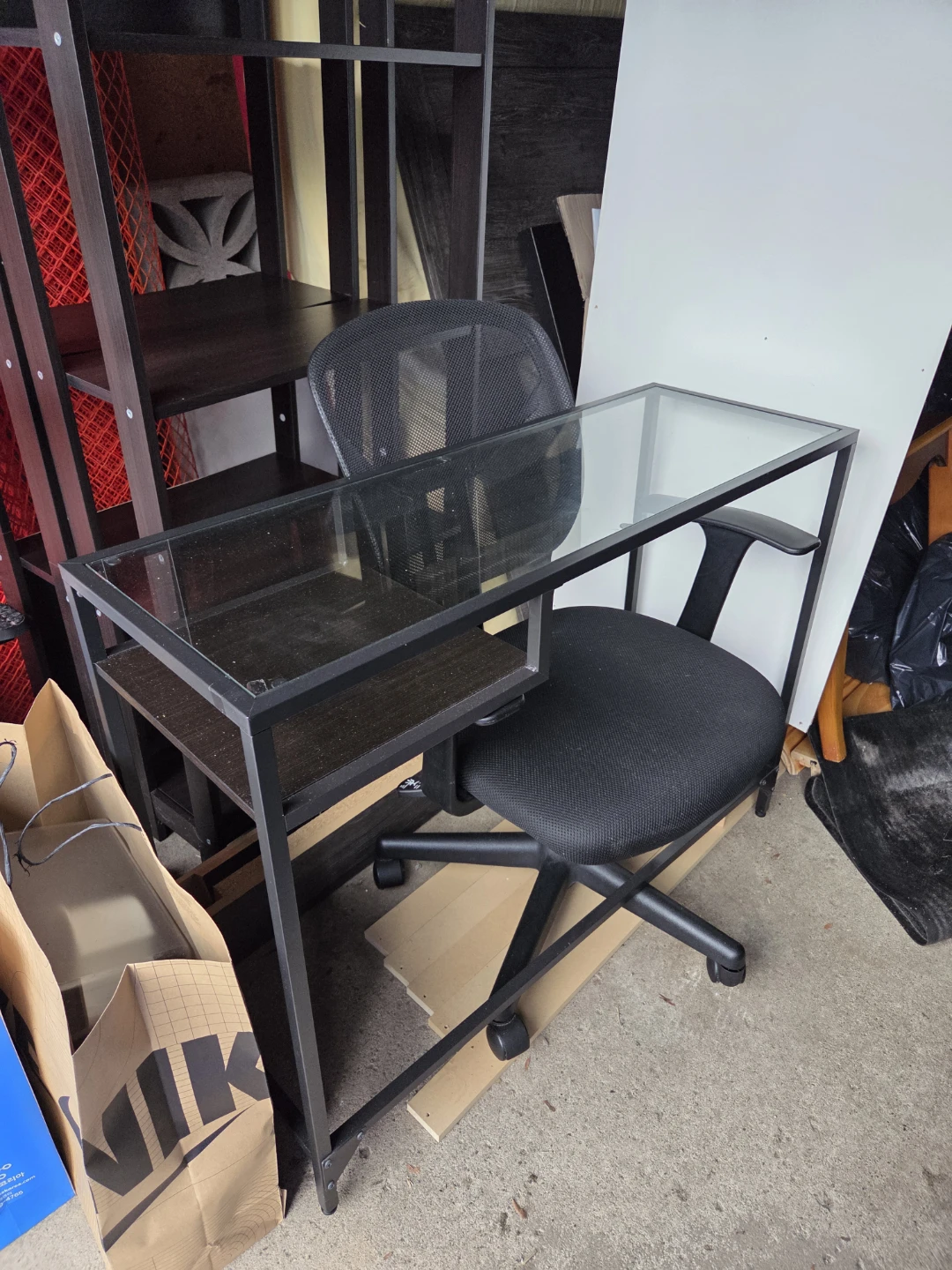 Glass top desk with metal frame & chair - photo 2