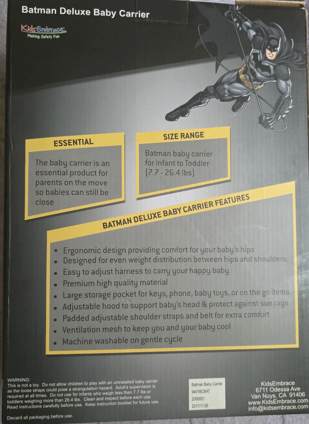 Kids Embrace Batman Deluxe Baby Carrier - photo 2