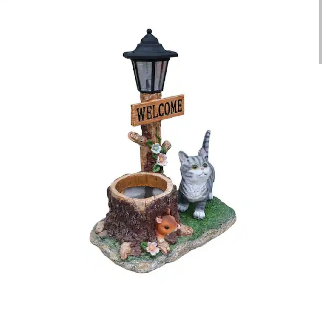 Solar Powered Cat and Squirrel Welcome Lamp Garden Decor - photo 2