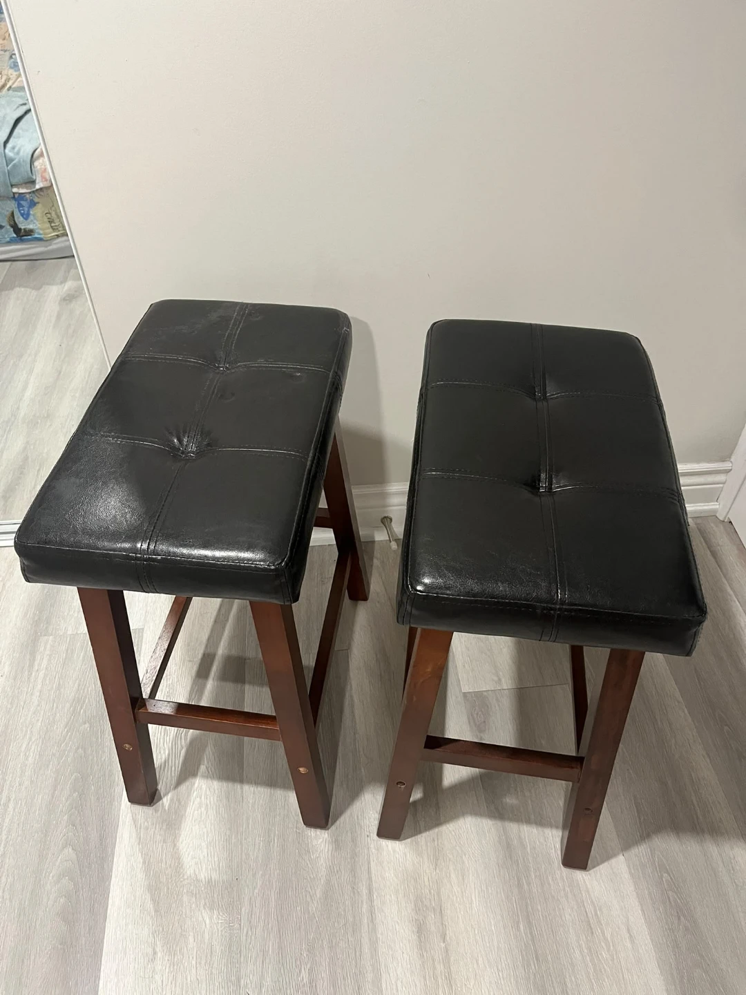 Set of 2 Black Faux Leather Counter Stools - photo 2