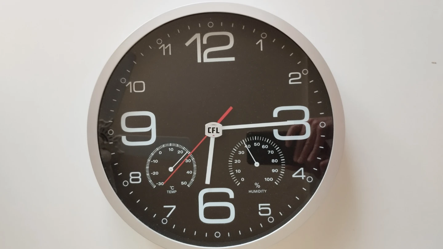 CFL Wall Clock with Thermometer and Hygrometer