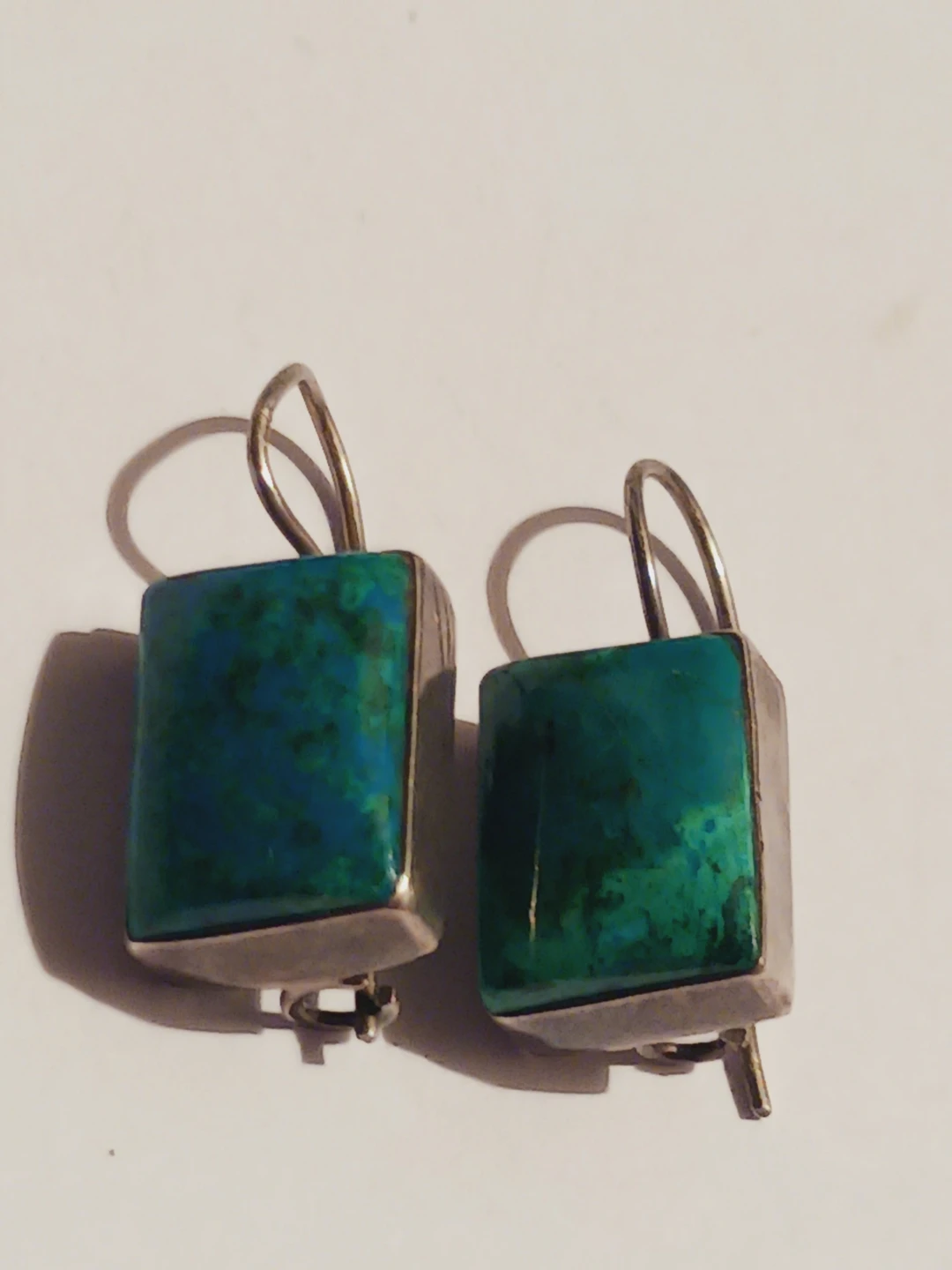 Sterling Silver 925 Turquoise Square Dangle Earrings