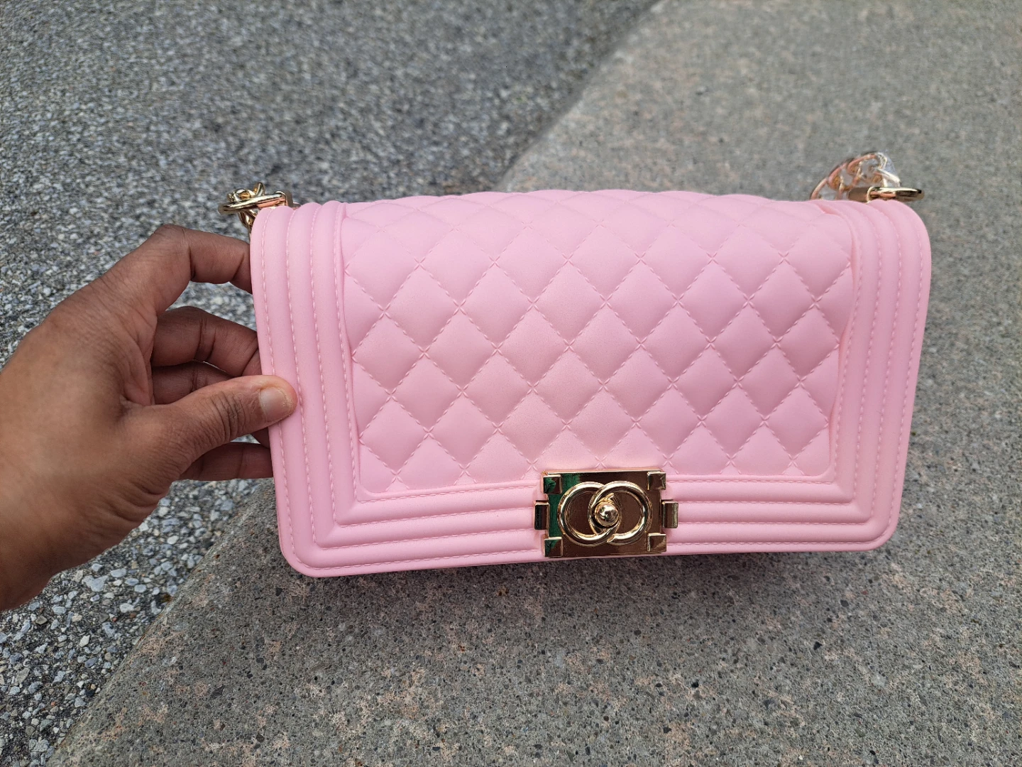 Pink Quilted PVC  Handbag