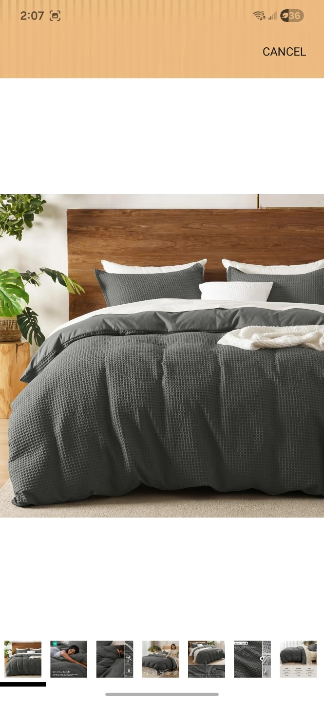 David's Home Waffle Weave Duvet Cover Set King Size Grey