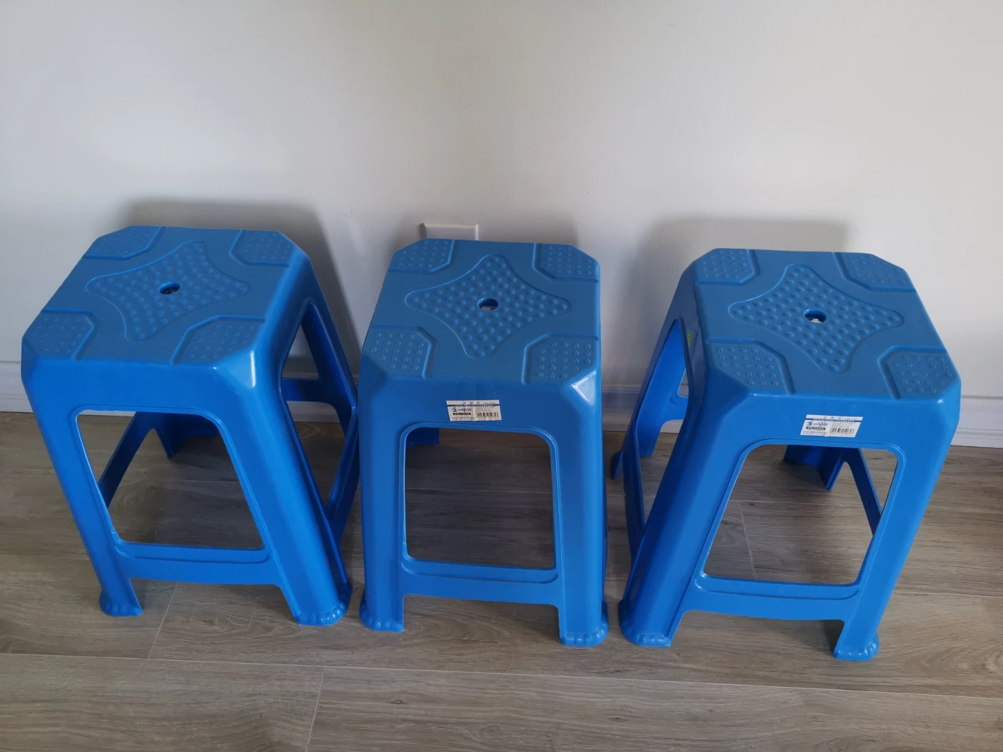 Set of 3 Blue Plastic Stools