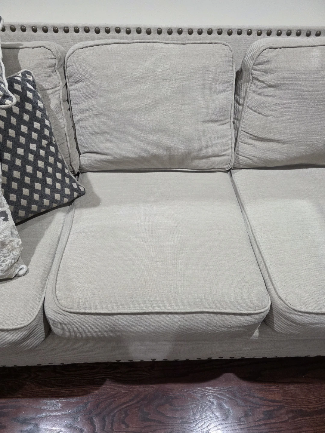 Light Beige Tufted Sofa with Throw Pillows - photo 4