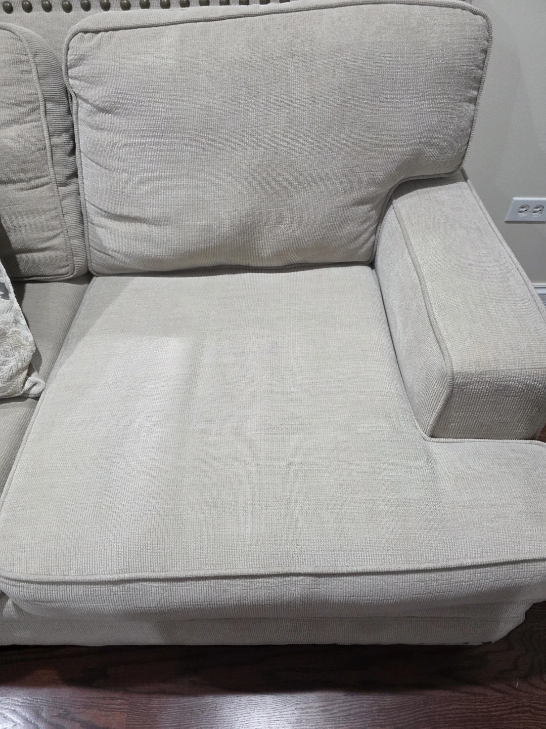 Light Beige Tufted Sofa with Throw Pillows - photo 5