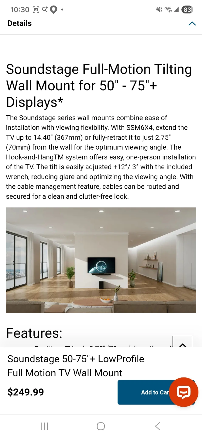 Soundstage 50"-75"+ LowProfile Full Motion TV Wall Mount - photo 3