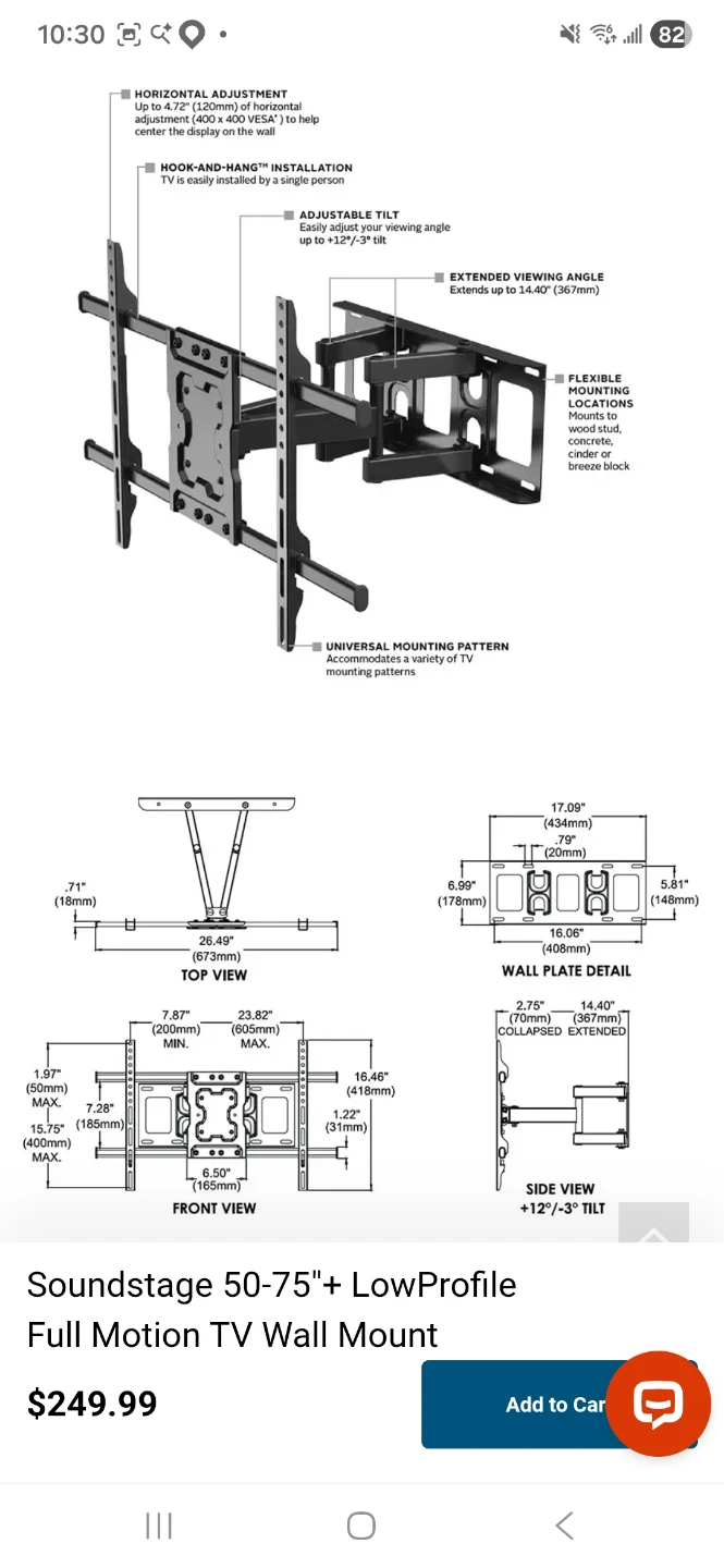 Soundstage 50"-75"+ LowProfile Full Motion TV Wall Mount - photo 5