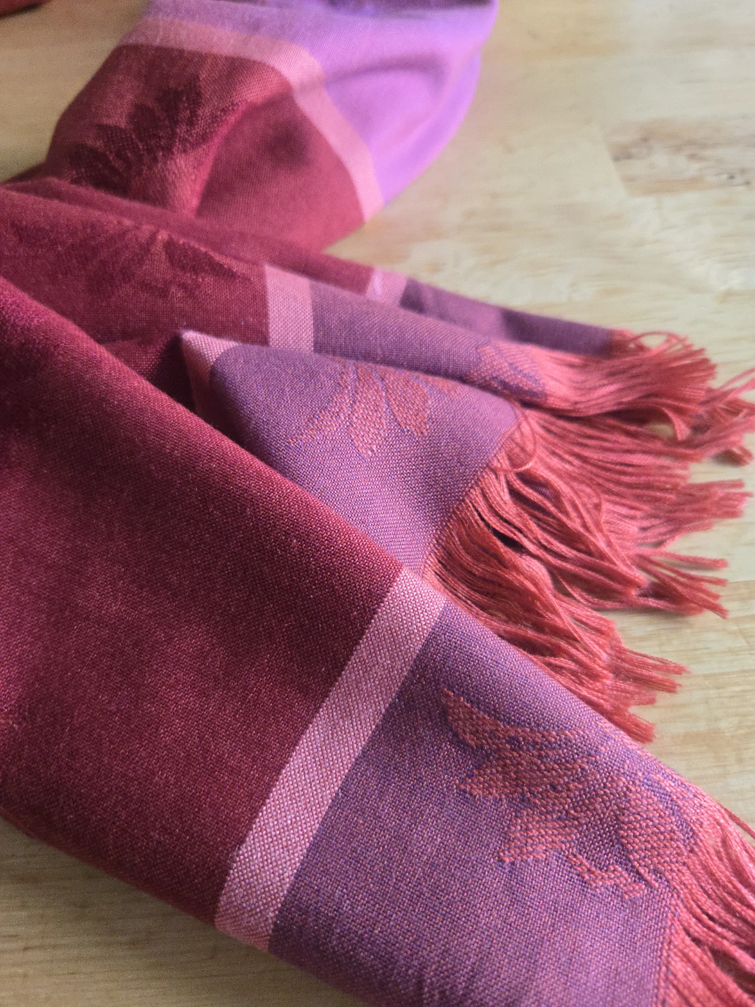 Pink and Burgundy Floral Scarf with Fringe - photo 3