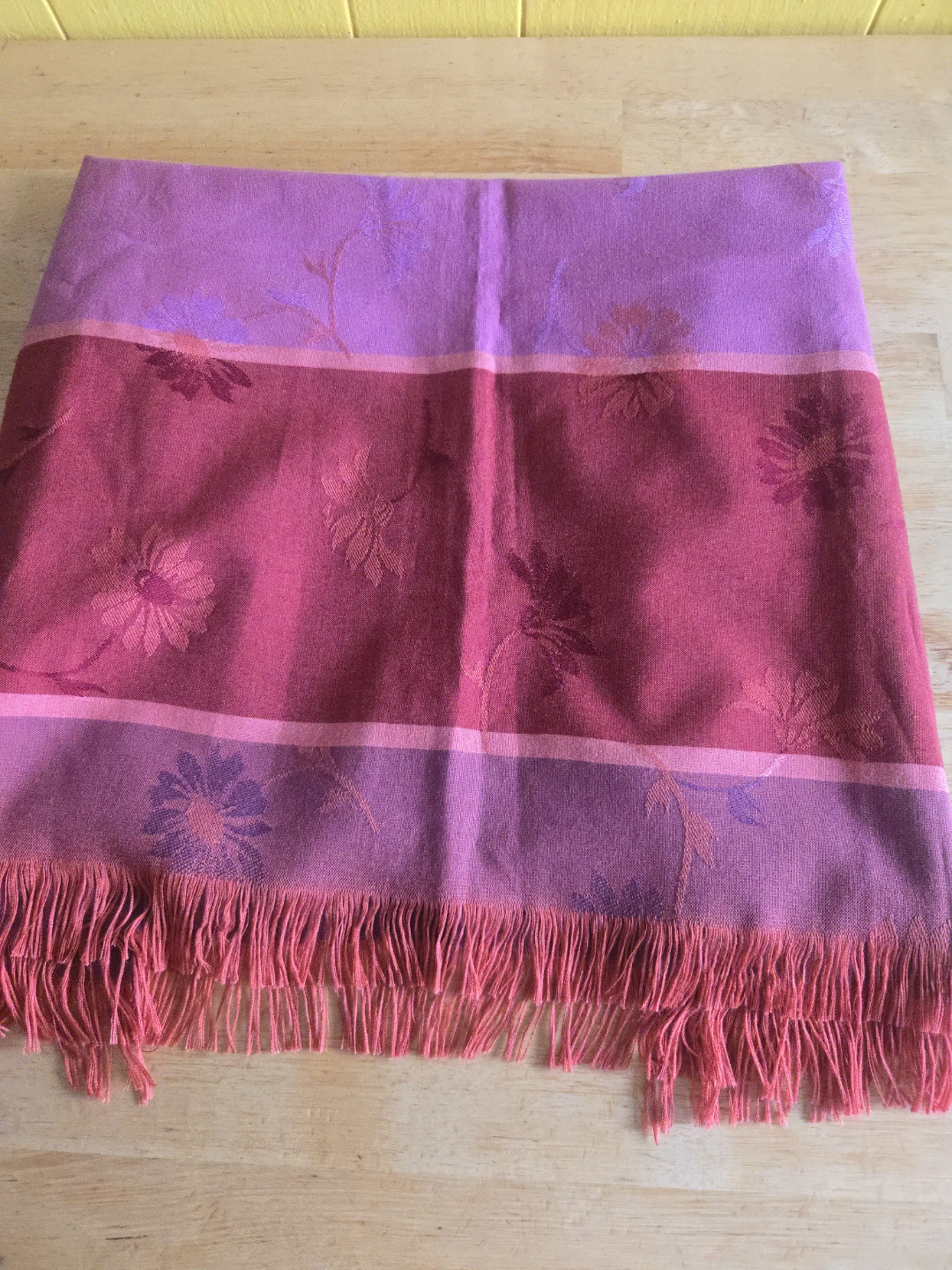 Pink and Burgundy Floral Scarf with Fringe - photo 4