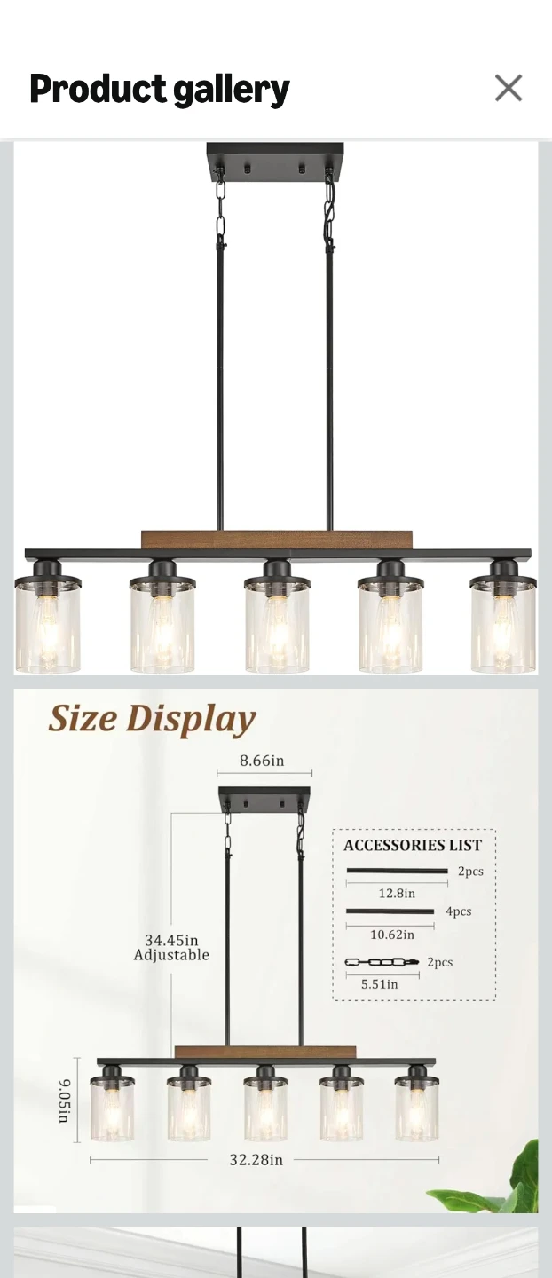 5-Light Farmhouse Chandelier with Wood Accent