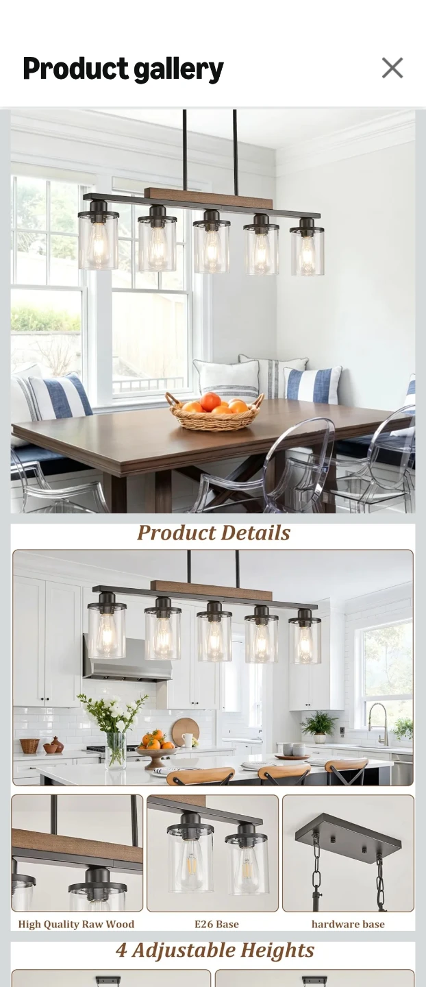 5-Light Farmhouse Chandelier with Wood Accent - photo 2