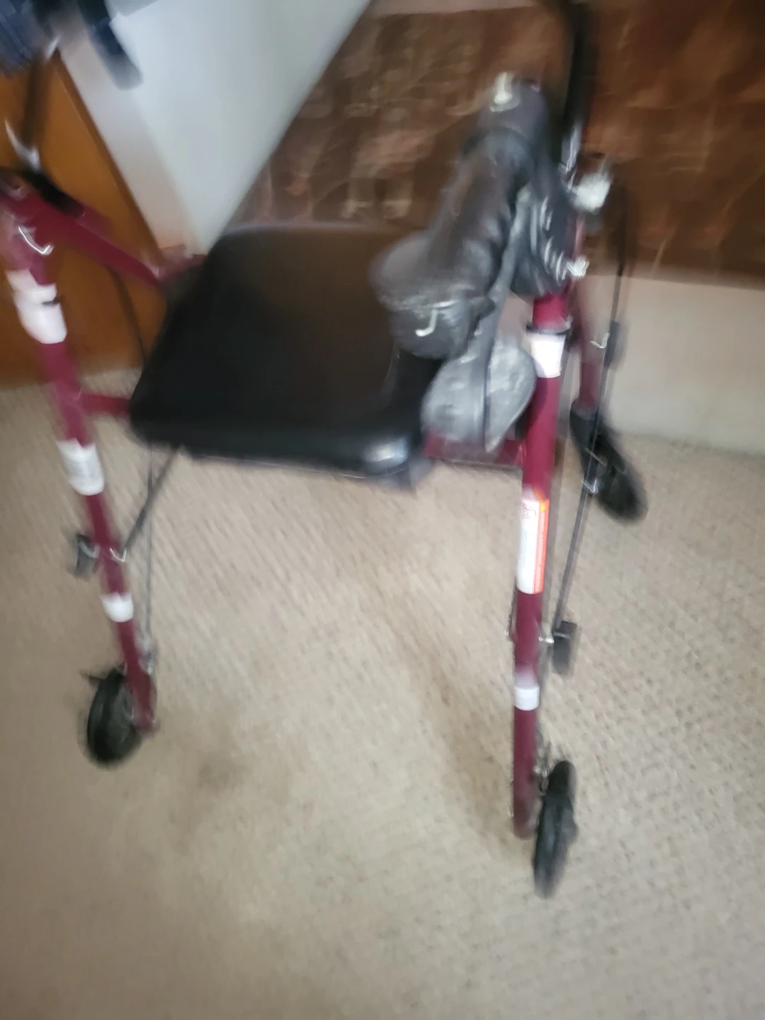 Red 4-Wheel Walker with Seat