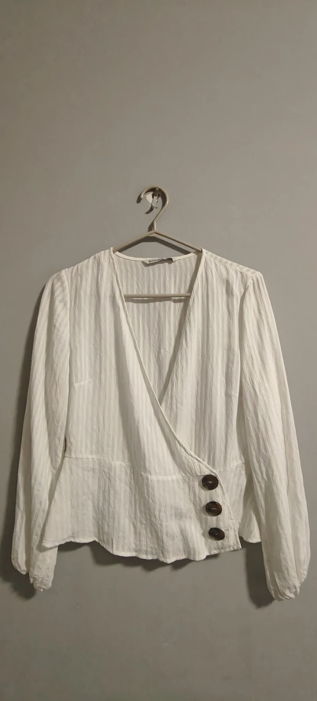 White Textured Wrap Blouse