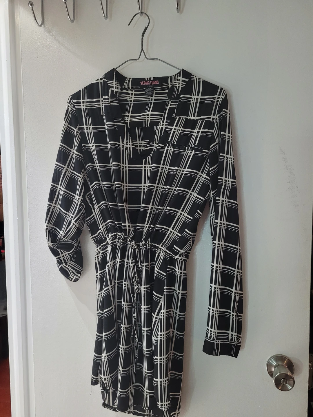 Seductions Women's Black & White Plaid Shirt Dress