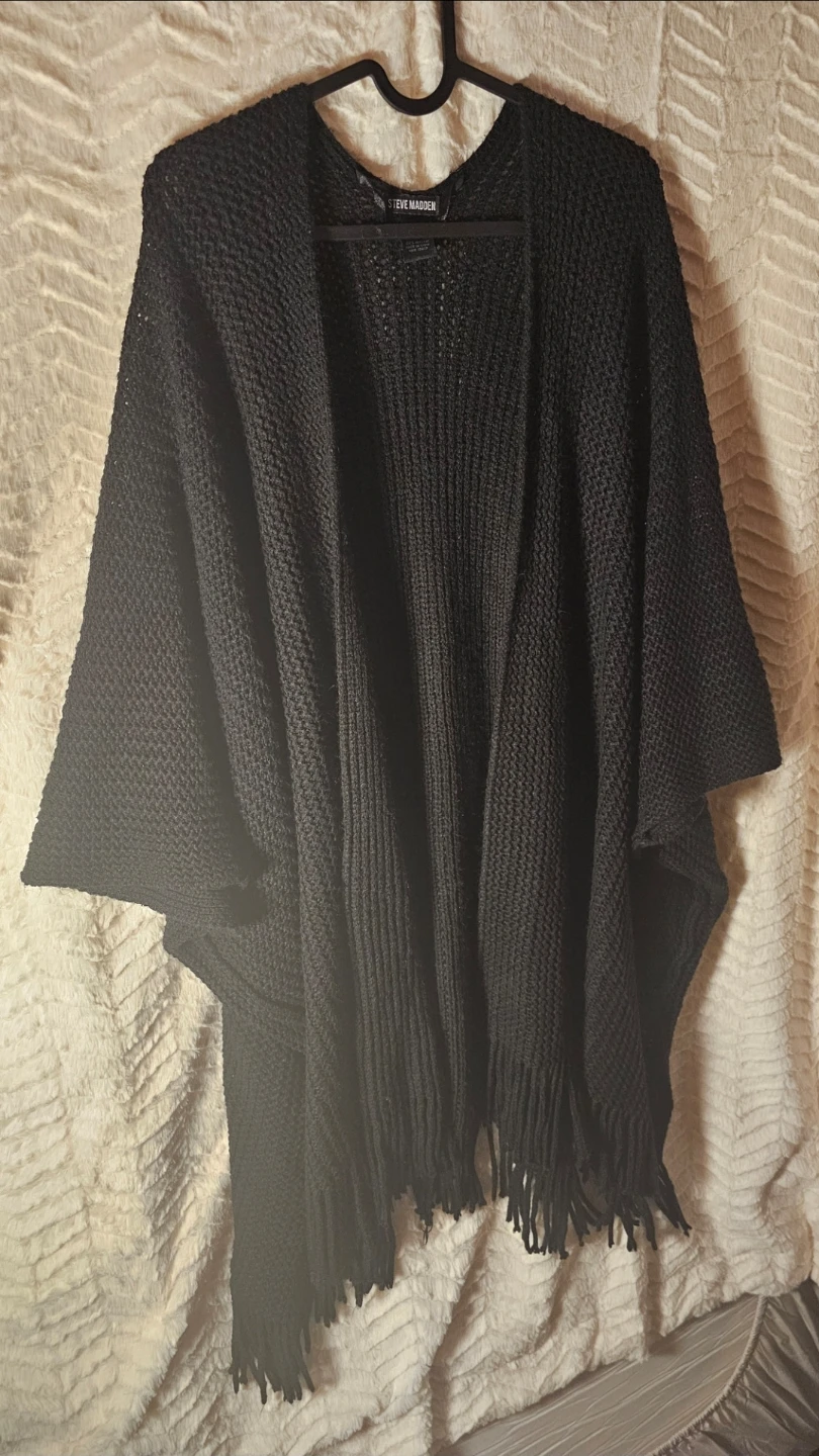 Black Knit Poncho with Fringe - Steve Madden
