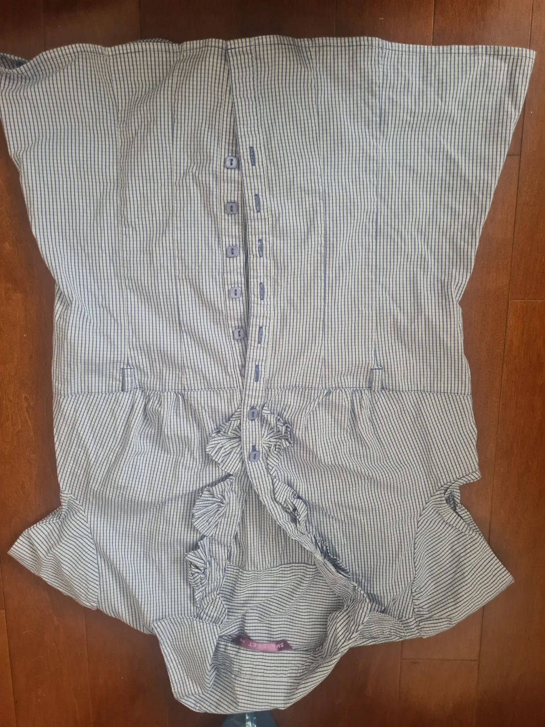 Blue Striped Ruffle Button-Up Shirt