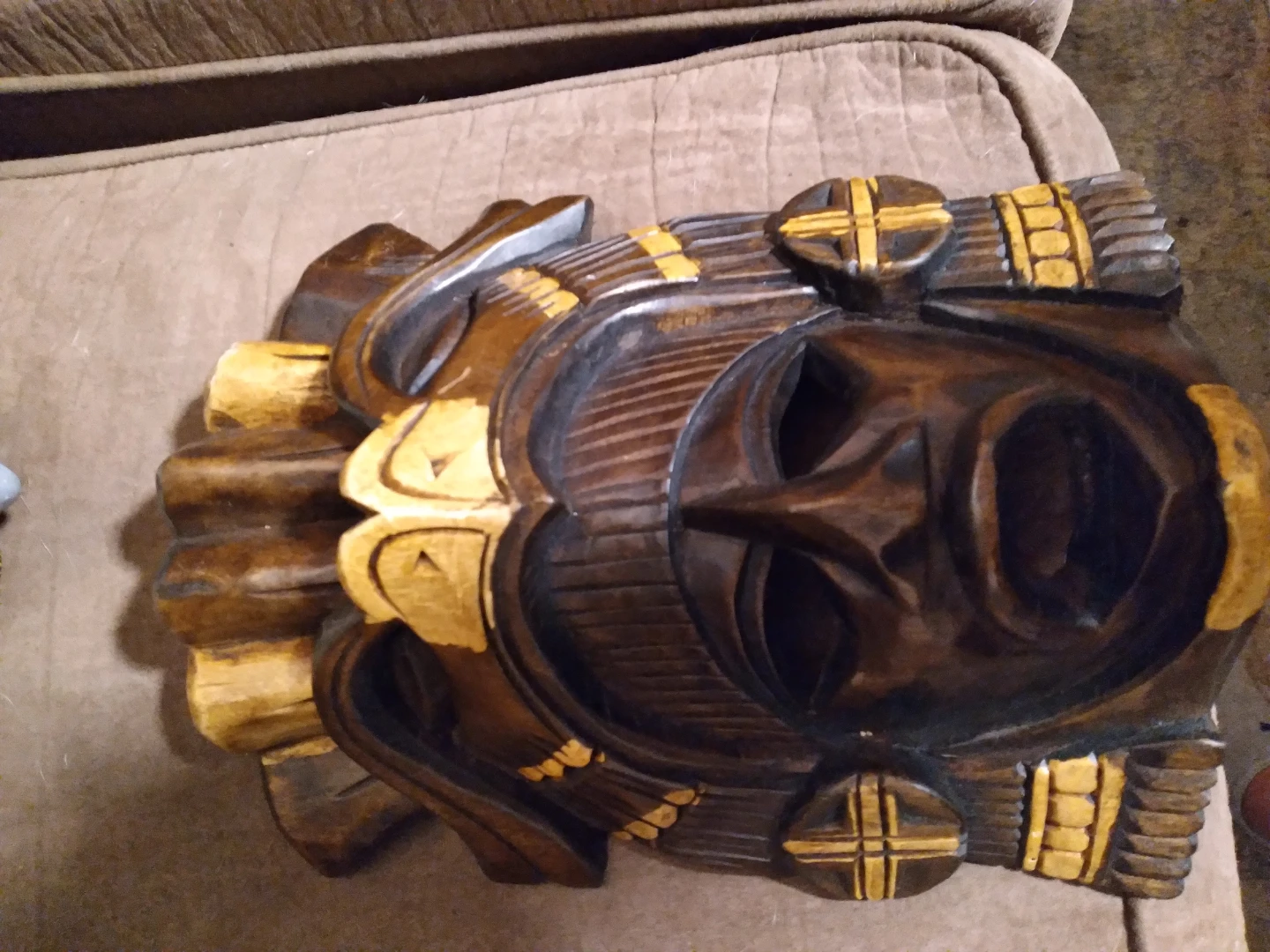 Carved Wooden Tribal Mask Wall Decor
