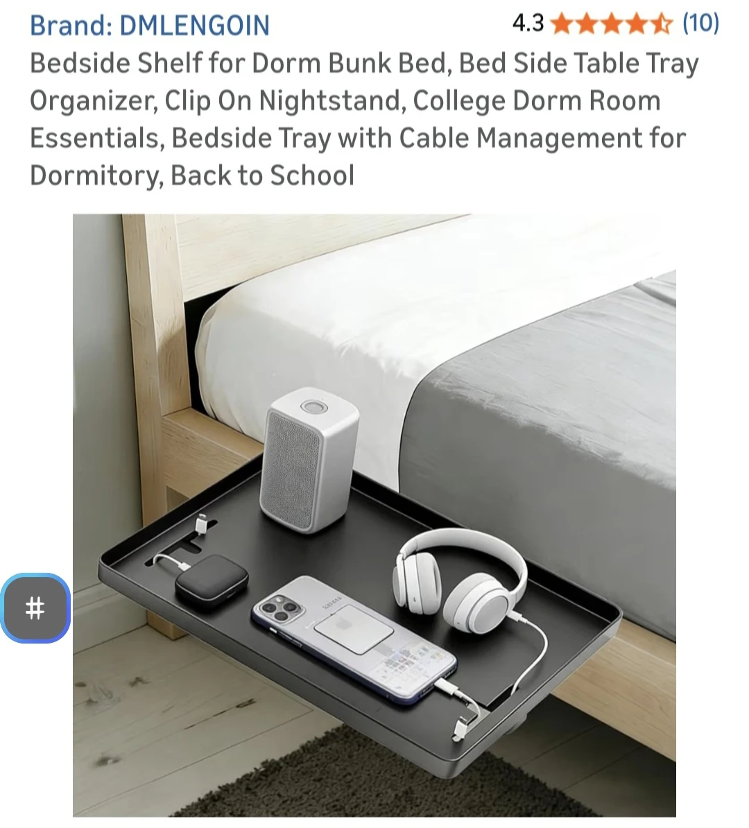 DMLENGOIN Bedside Shelf for Dorm Bunk Bed