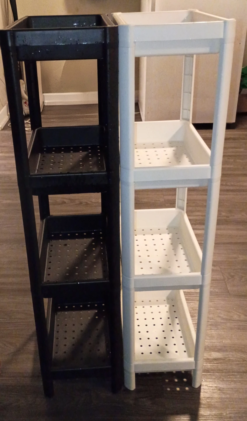 Two 4-Tier Storage Shelving Units - Black and White