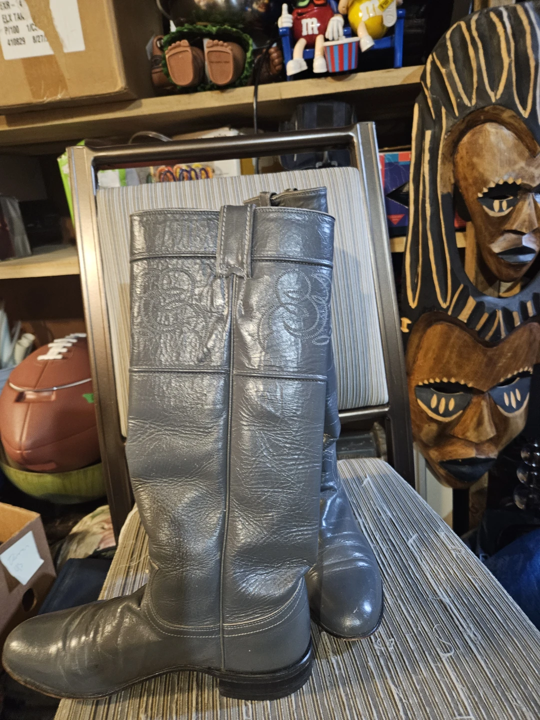 Justin Grey Leather Cowboy Boots - photo 4