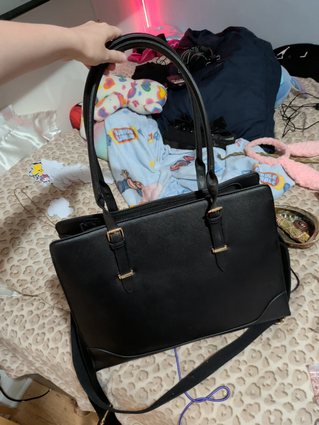 Black Faux Leather Tote Bag - photo 2