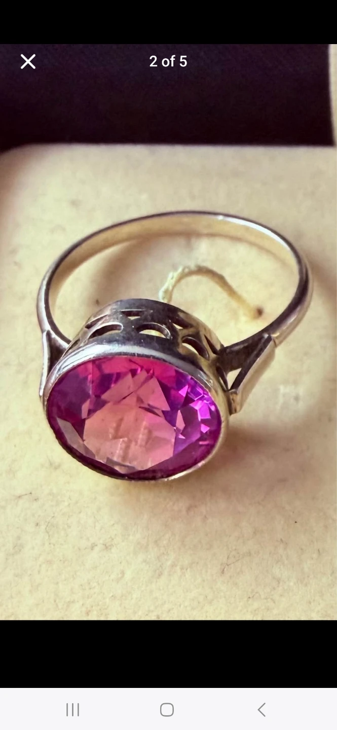 Vintage women's silver ring 875 pink synthetic corundum USSR