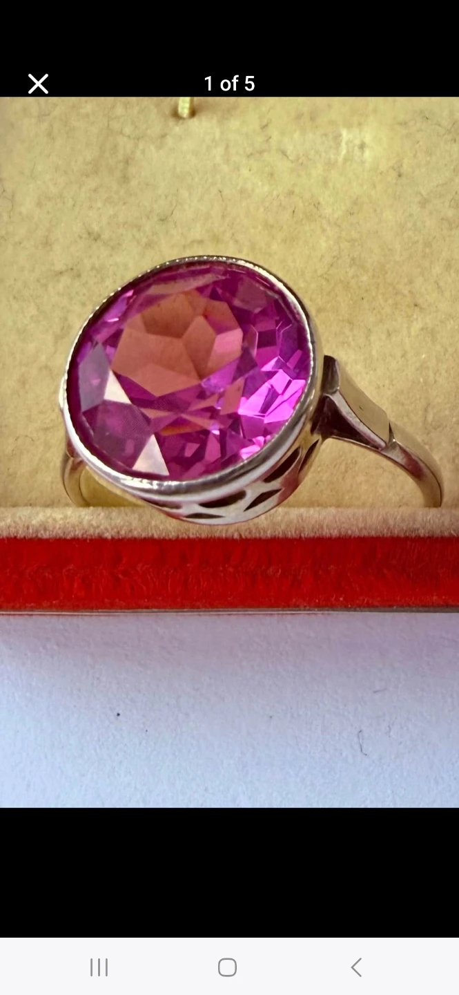 Vintage women's silver ring 875 pink synthetic corundum USSR - photo 3